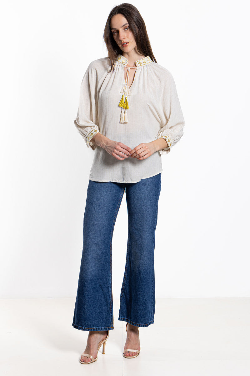 LINEN BLEND DETAILED BLOUSE
