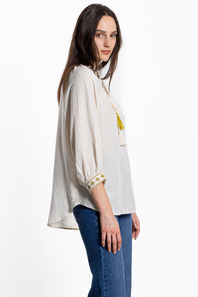 LINEN BLEND DETAILED BLOUSE
