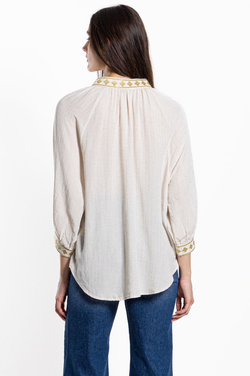 LINEN BLEND DETAILED BLOUSE