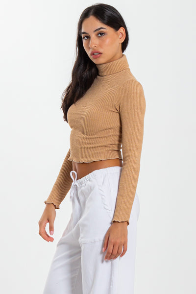 RIBBED HIGH NECK TOP