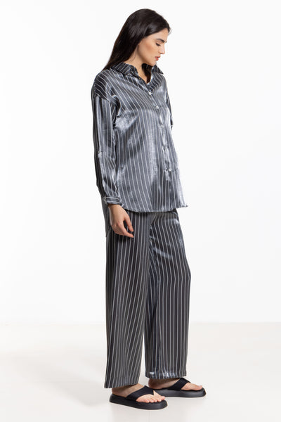 STRIPED SATIN SHIRT SET