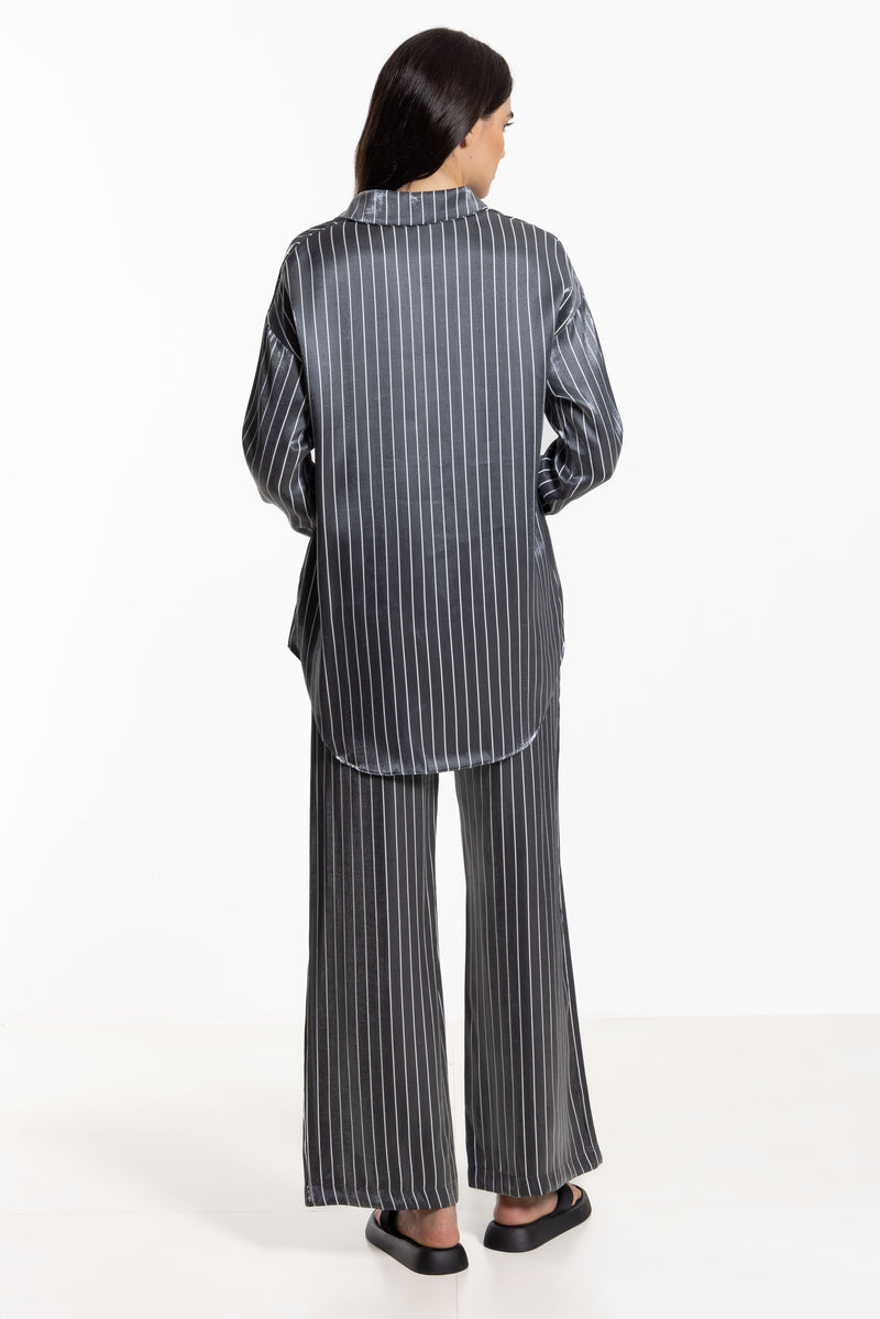 STRIPED SATIN SHIRT SET