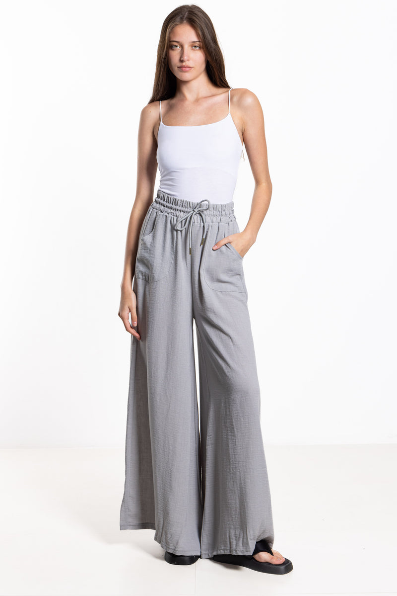 WIDE LEG LINEN BLEND TROUSERS