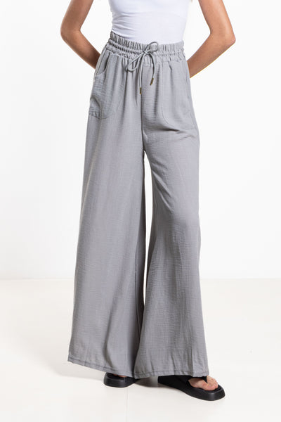 WIDE LEG LINEN BLEND TROUSERS