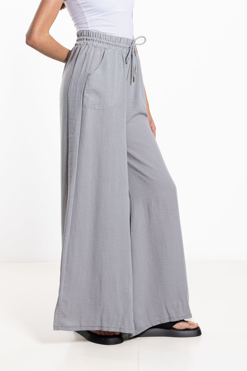 WIDE LEG LINEN BLEND TROUSERS