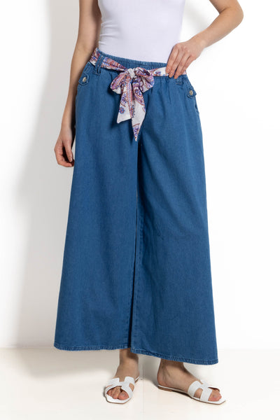 FLOWY WIDE-LEG DENIM TROUSERS