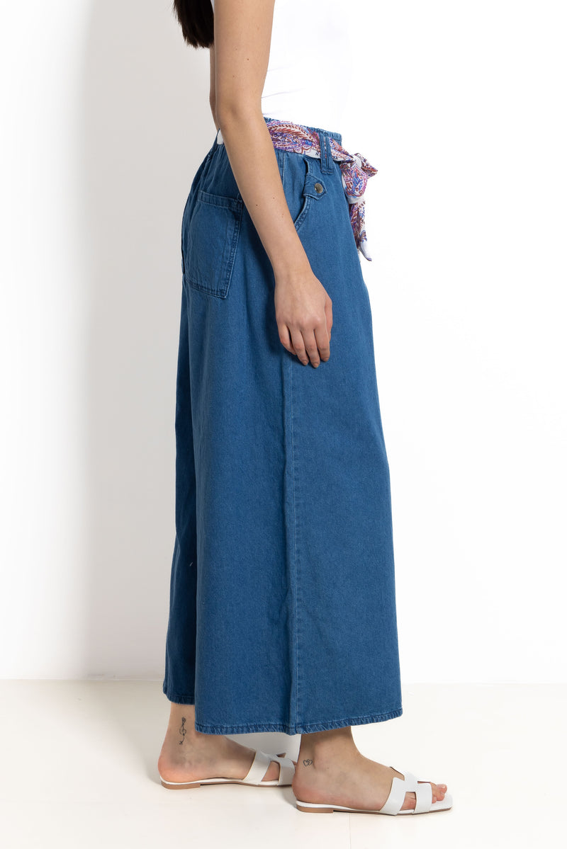 FLOWY WIDE-LEG DENIM TROUSERS
