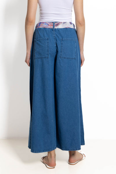 FLOWY WIDE-LEG DENIM TROUSERS