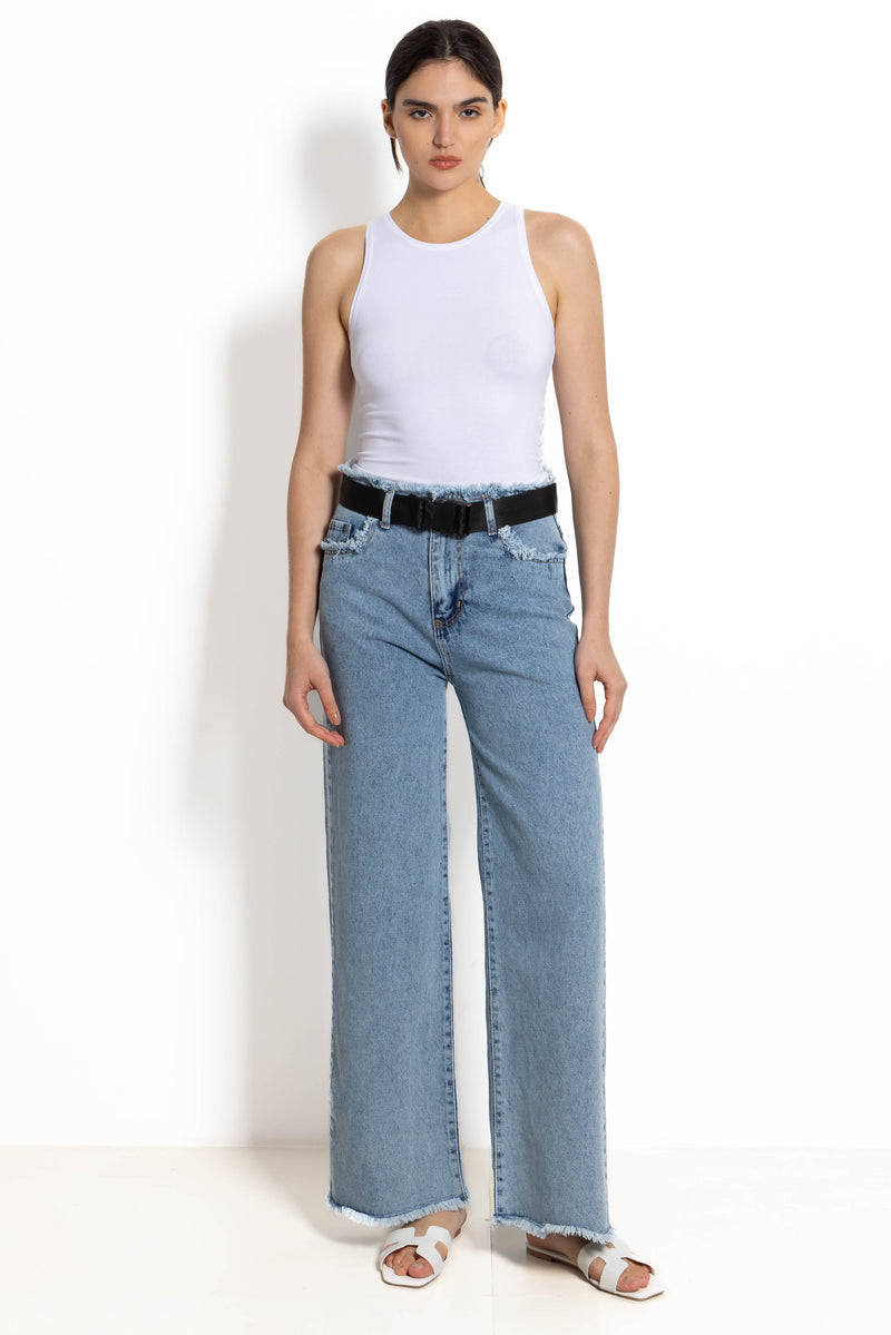 ROUGH EDGE WIDE LEG JEANS WITH BELT