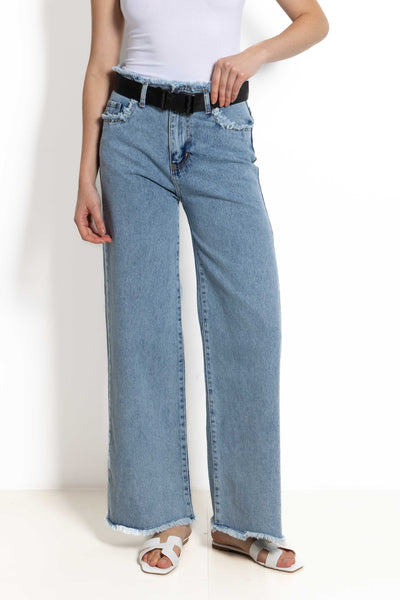 ROUGH EDGE WIDE LEG JEANS WITH BELT