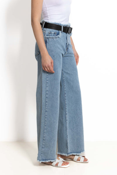 ROUGH EDGE WIDE LEG JEANS WITH BELT