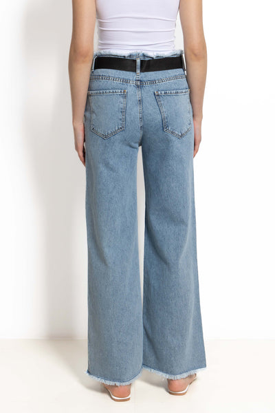 ROUGH EDGE WIDE LEG JEANS WITH BELT