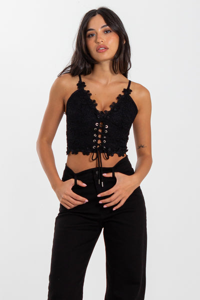 EMBROIDERED LACE CROP TOP