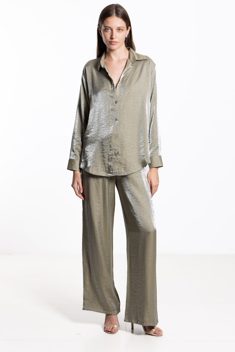 TEXTURED SATIN SHIRT SET