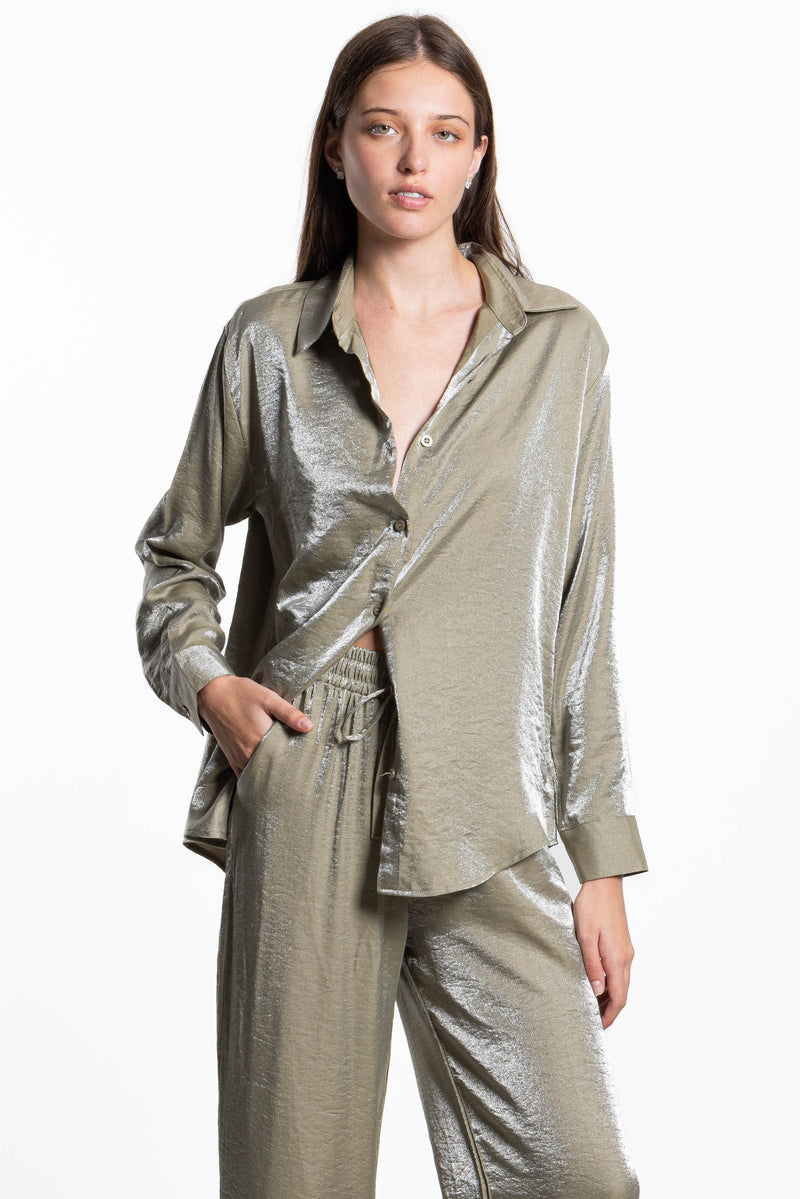TEXTURED SATIN SHIRT SET