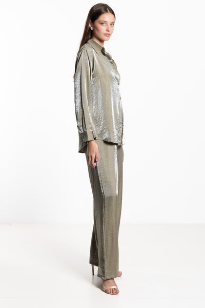 TEXTURED SATIN SHIRT SET