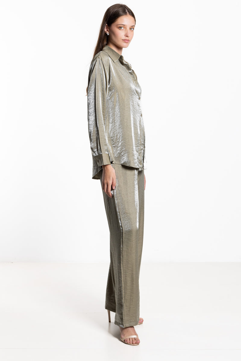 TEXTURED SATIN SHIRT SET
