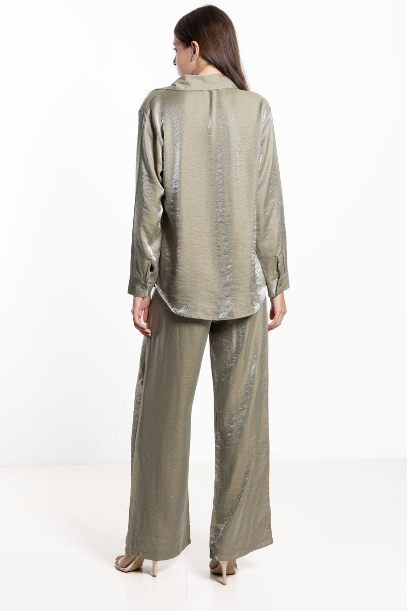 TEXTURED SATIN SHIRT SET