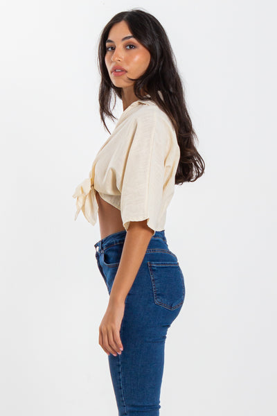 LINEN BLEND DETAILED CROP TOP