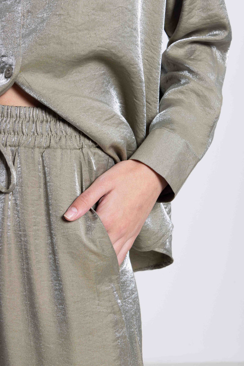 TEXTURED SATIN SHIRT SET