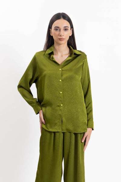 TEXTURED SATIN SHIRT SET