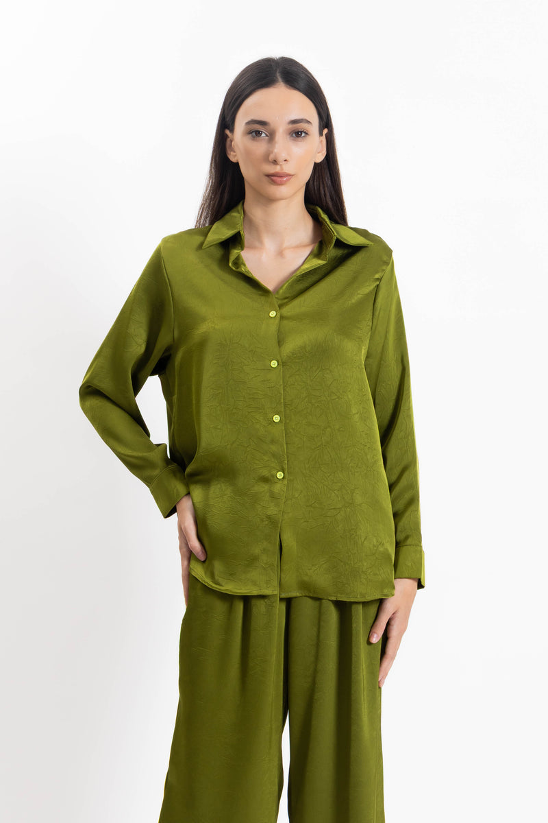 TEXTURED SATIN SHIRT SET