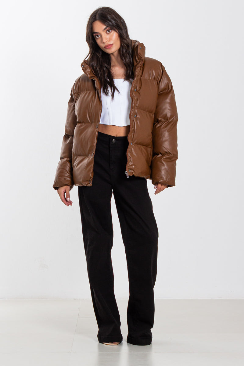FAUX LEATHER PUFFER JACKET