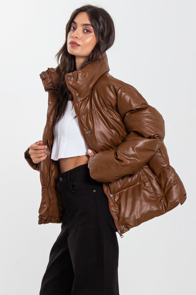 FAUX LEATHER PUFFER JACKET