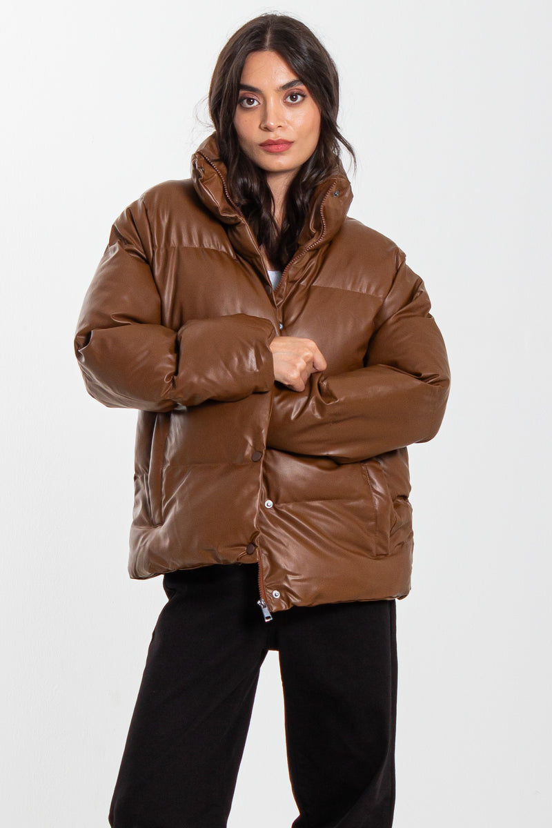 FAUX LEATHER PUFFER JACKET