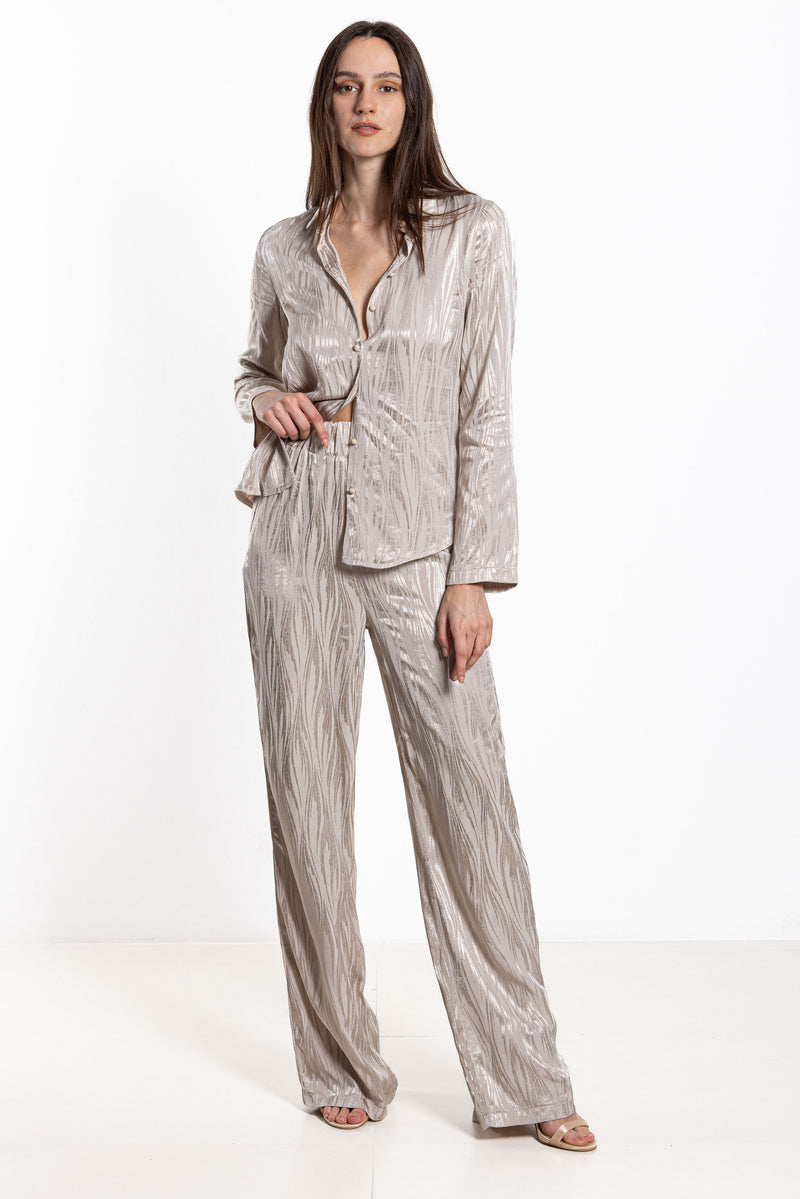 TEXTURED SATIN SHIRT SET