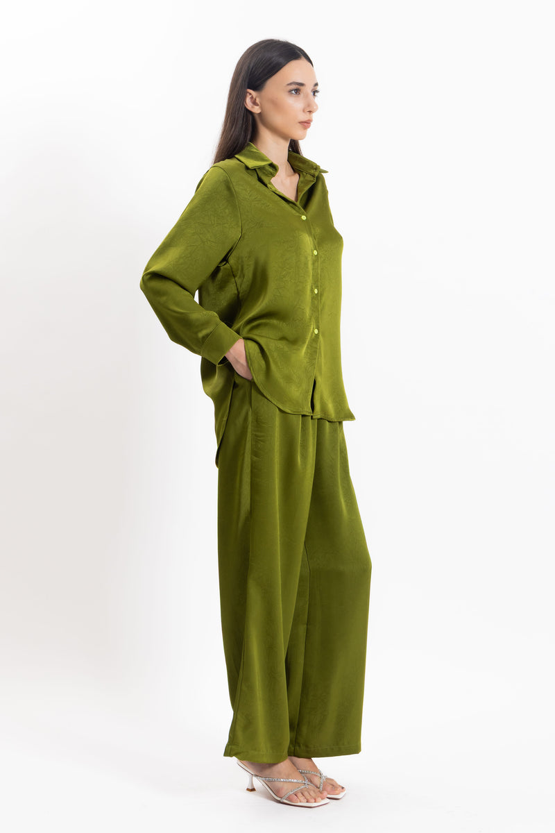 TEXTURED SATIN SHIRT SET