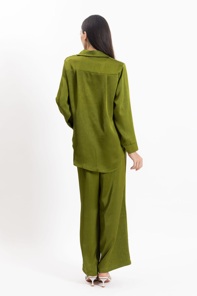 TEXTURED SATIN SHIRT SET