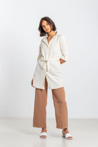BELTED LONG BLOUSE