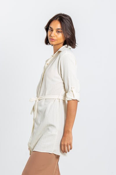 BELTED LONG BLOUSE