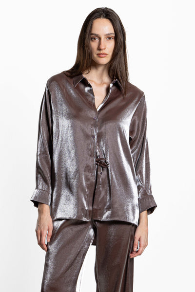 TEXTURED SATIN SHIRT SET