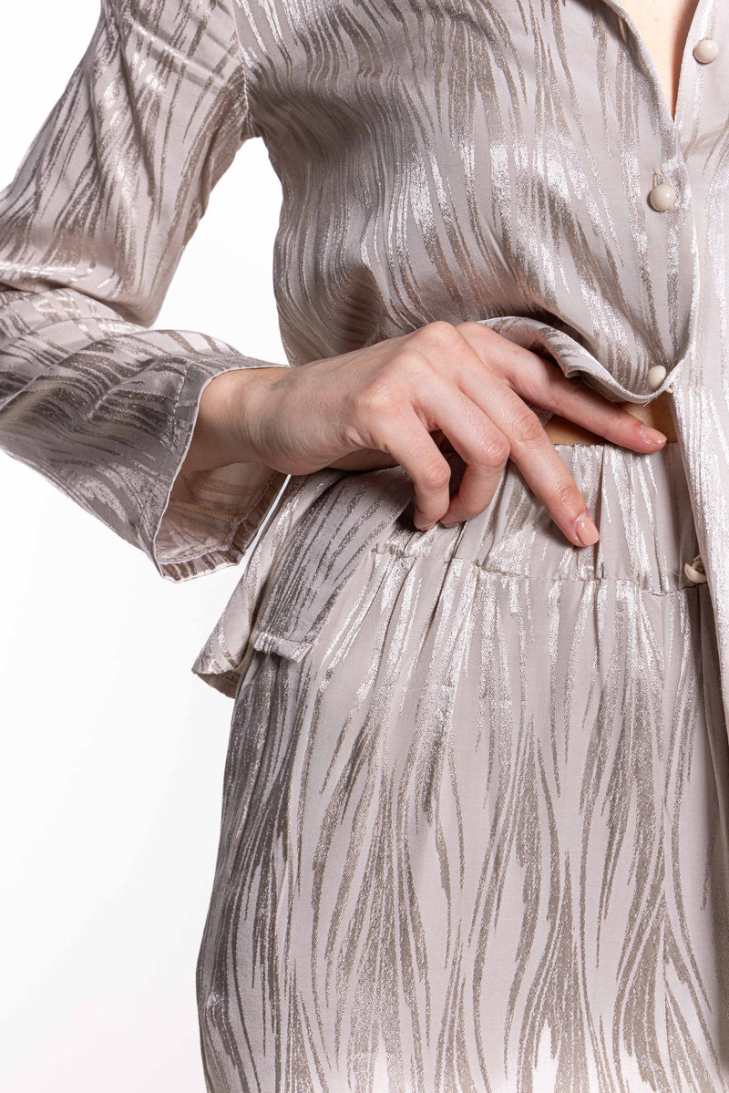 TEXTURED SATIN SHIRT SET
