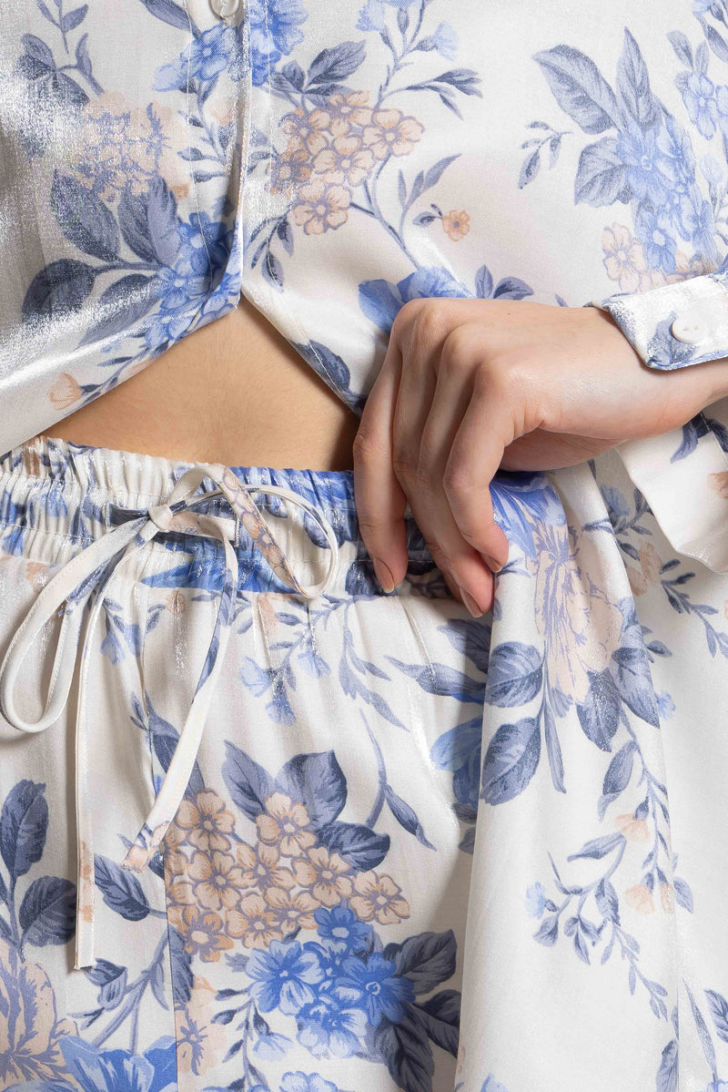 FLORAL PRINTED SATIN SHIRT SET