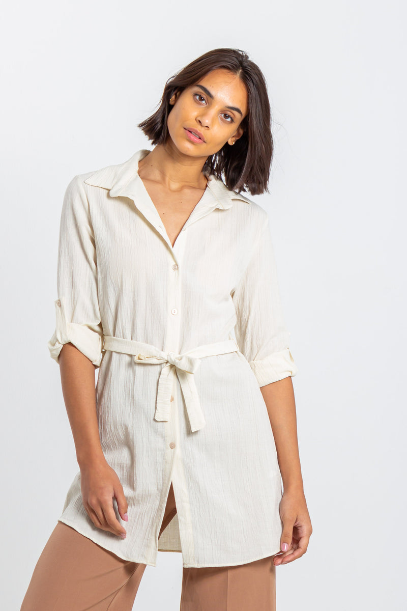 BELTED LONG BLOUSE