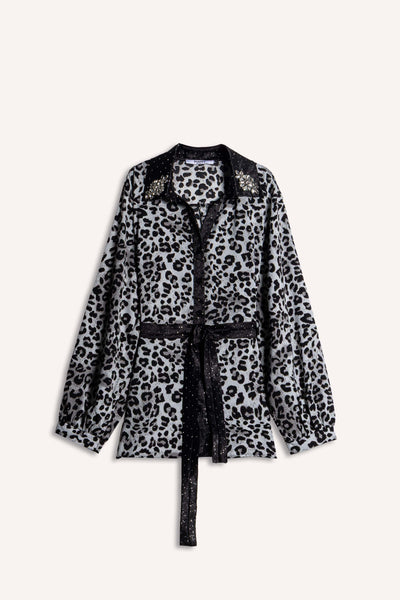 DETAILED ANIMAL PRINT SATIN SHIRT