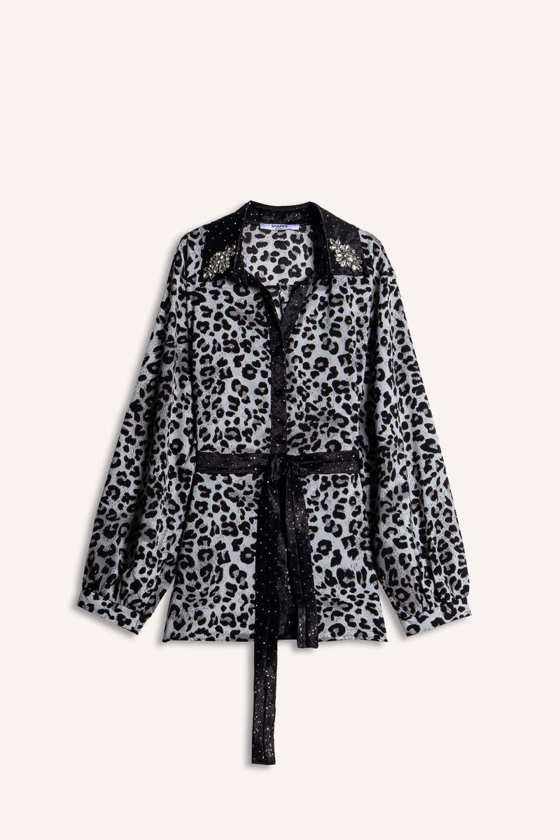 DETAILED ANIMAL PRINT SATIN SHIRT