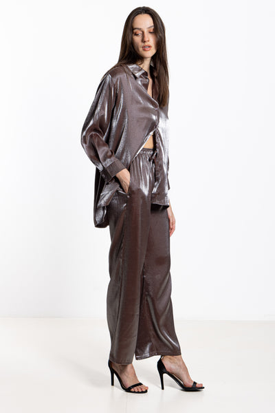 TEXTURED SATIN SHIRT SET