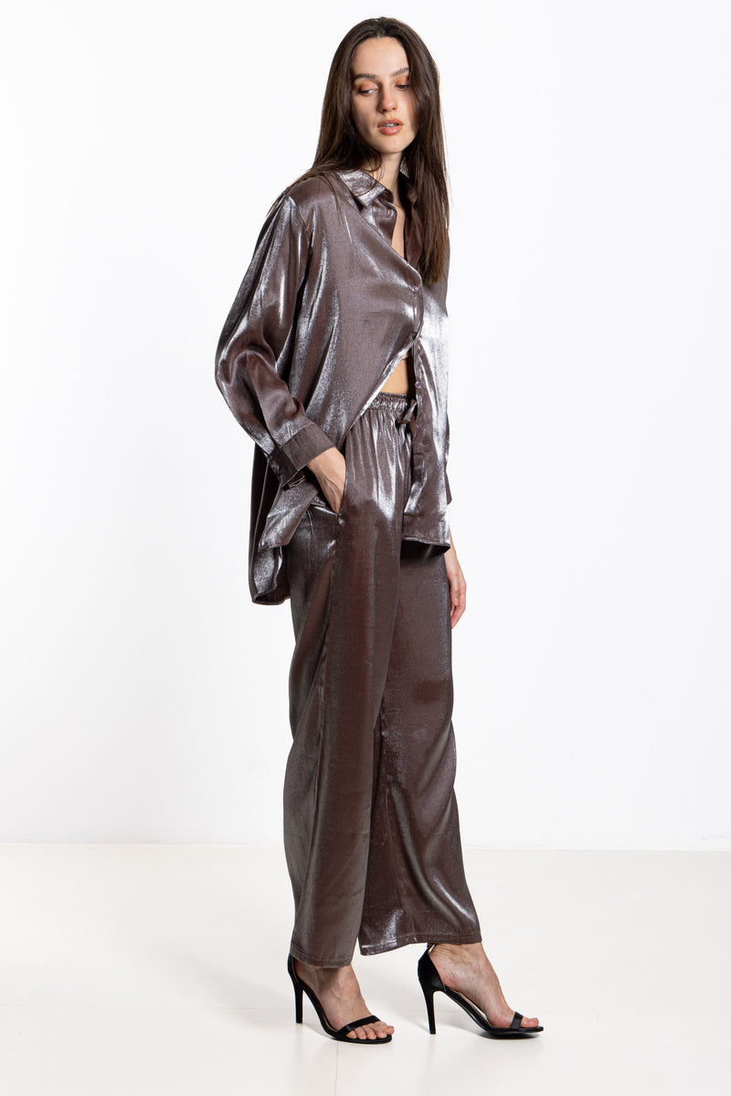 TEXTURED SATIN SHIRT SET