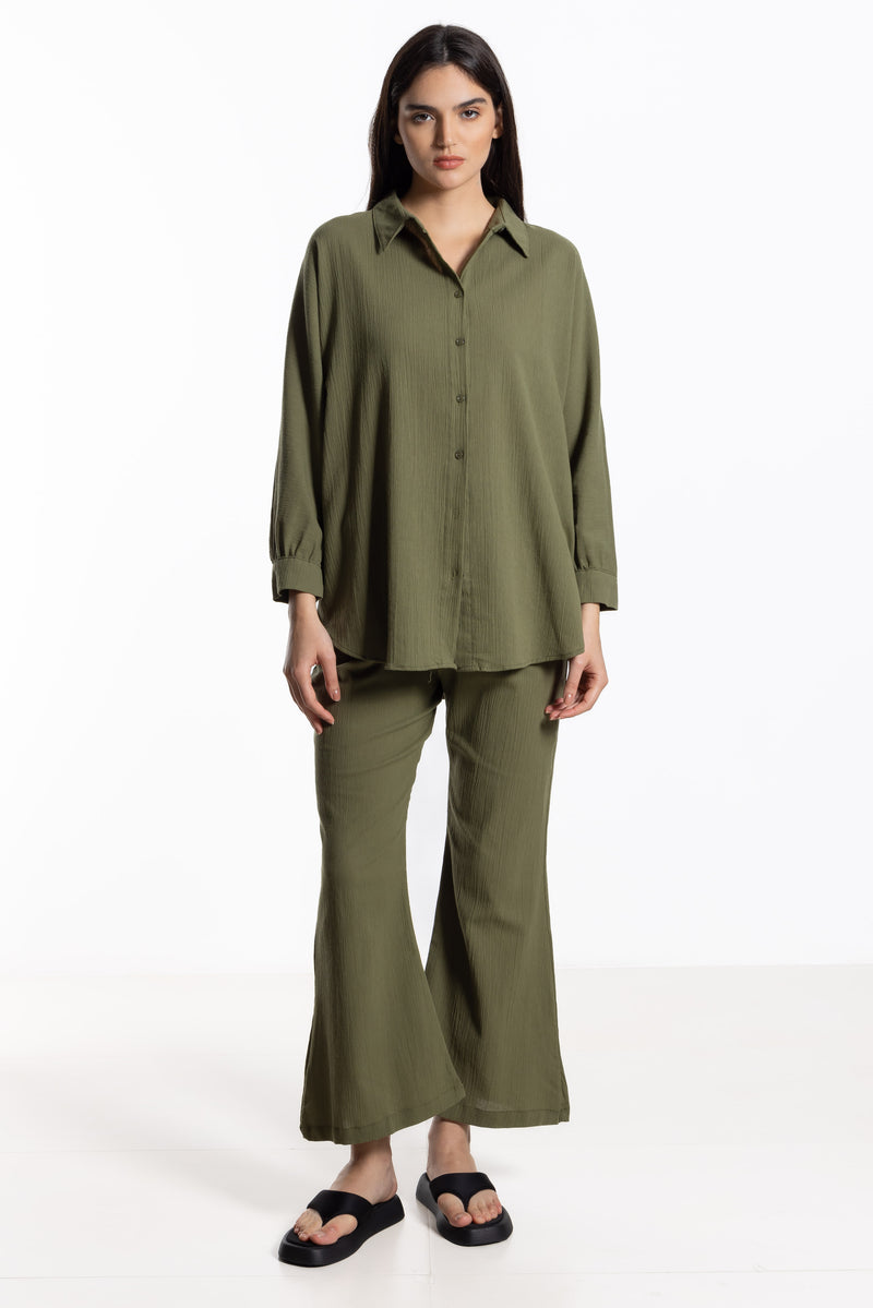 TEXTURED LINEN BLEND SHIRT SET