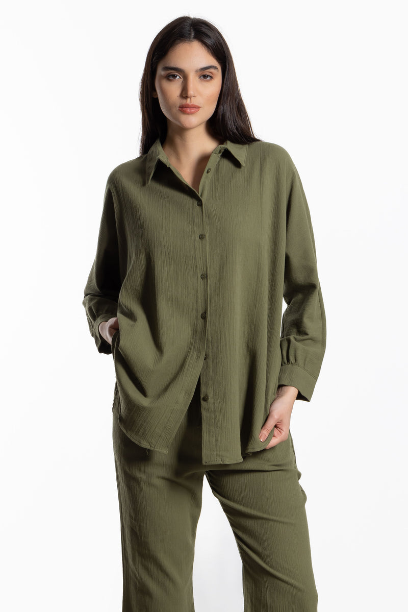 TEXTURED LINEN BLEND SHIRT SET