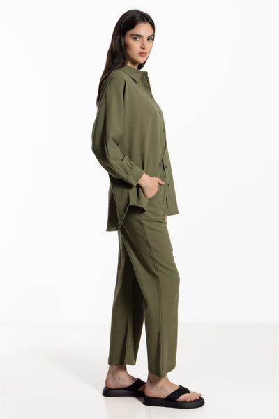 TEXTURED LINEN BLEND SHIRT SET