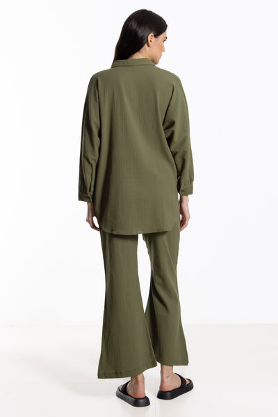 TEXTURED LINEN BLEND SHIRT SET
