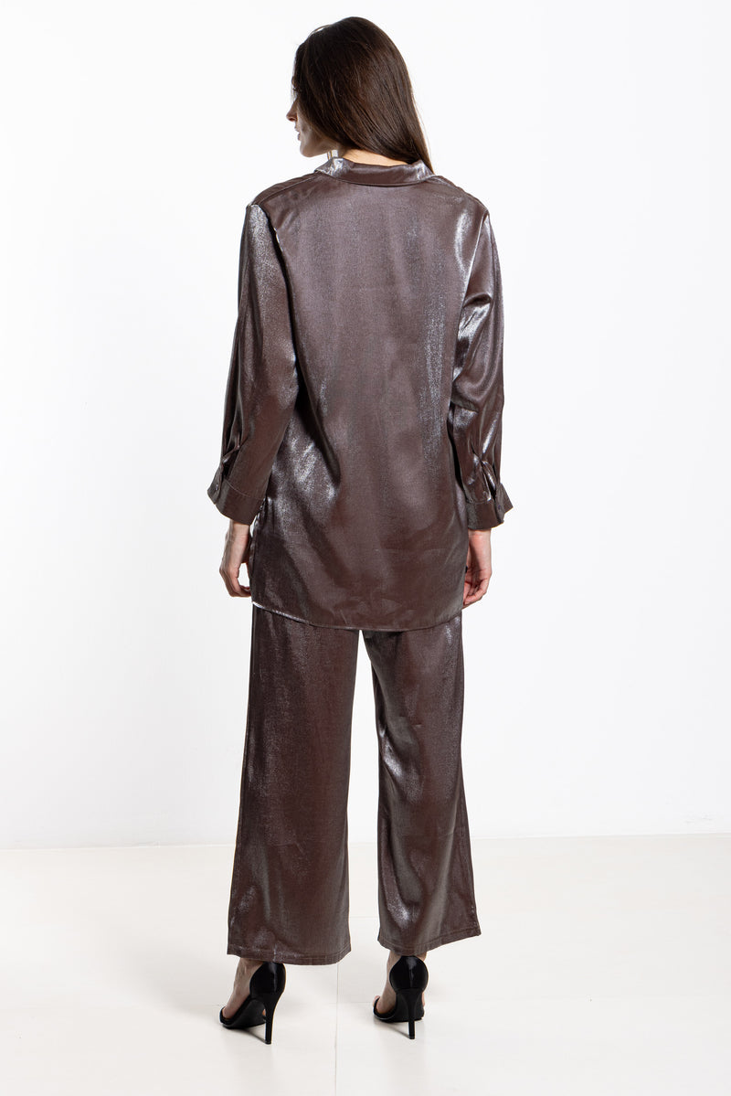 TEXTURED SATIN SHIRT SET