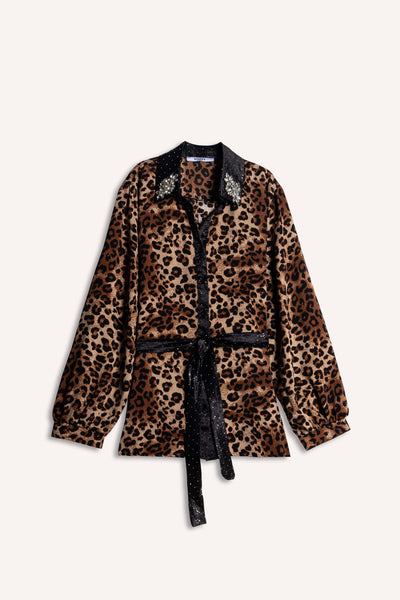 DETAILED ANIMAL PRINT SATIN SHIRT