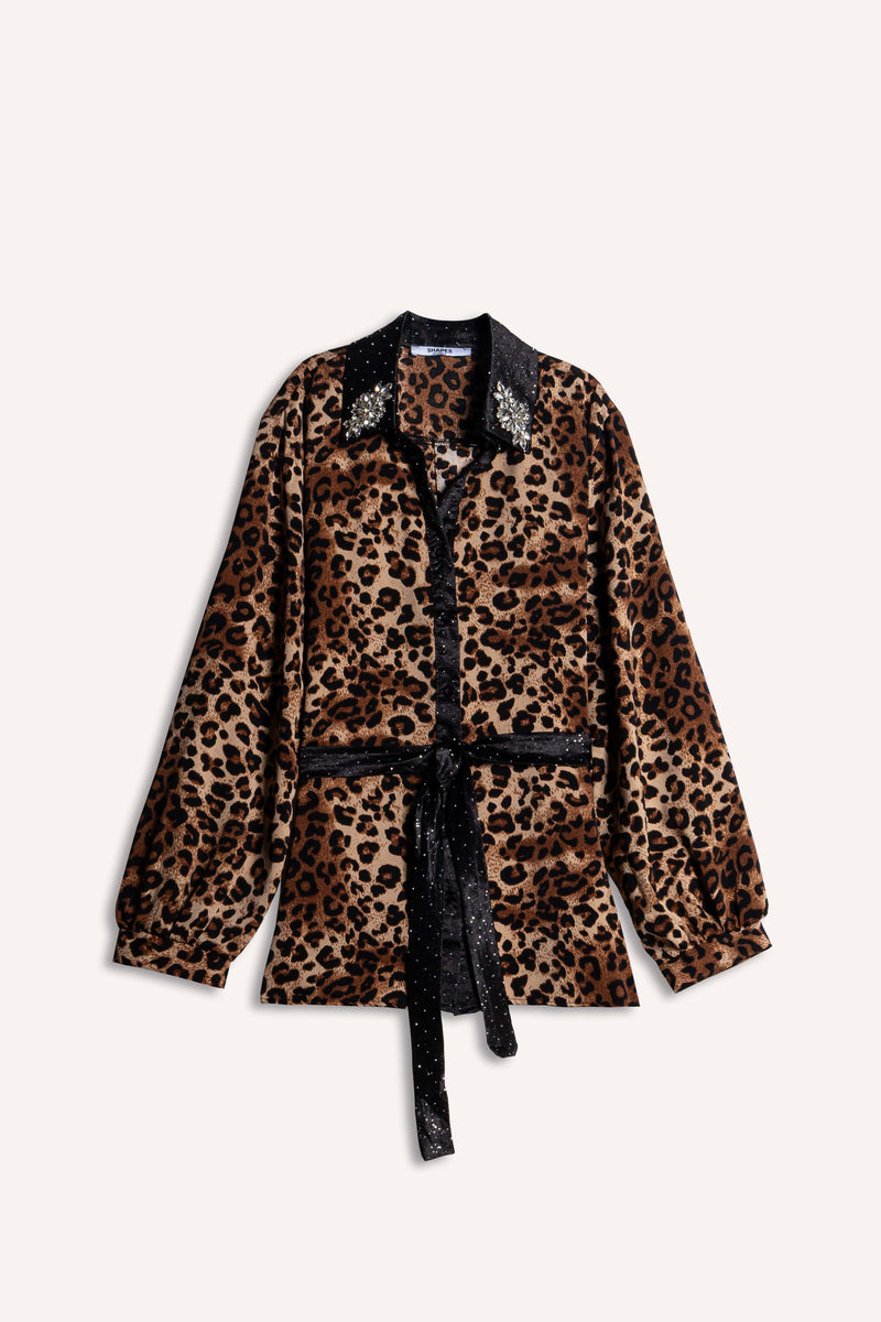 DETAILED ANIMAL PRINT SATIN SHIRT