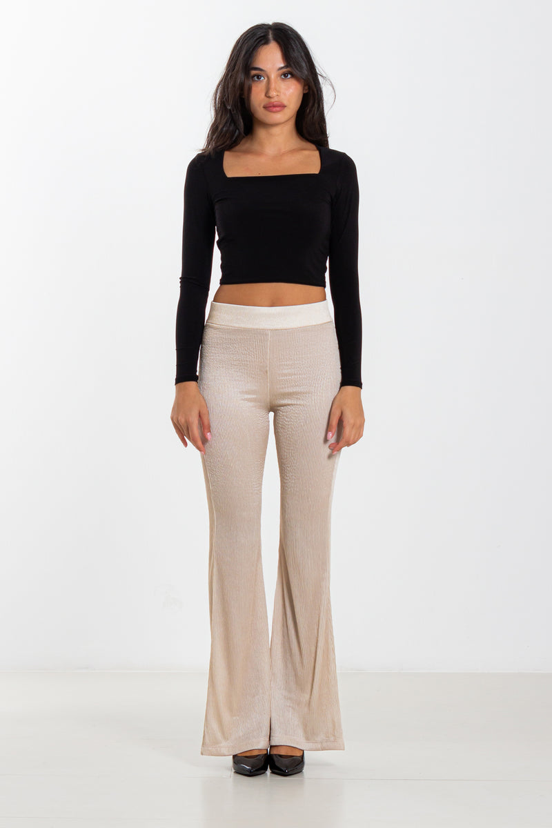 RIBBED FLARE TROUSERS